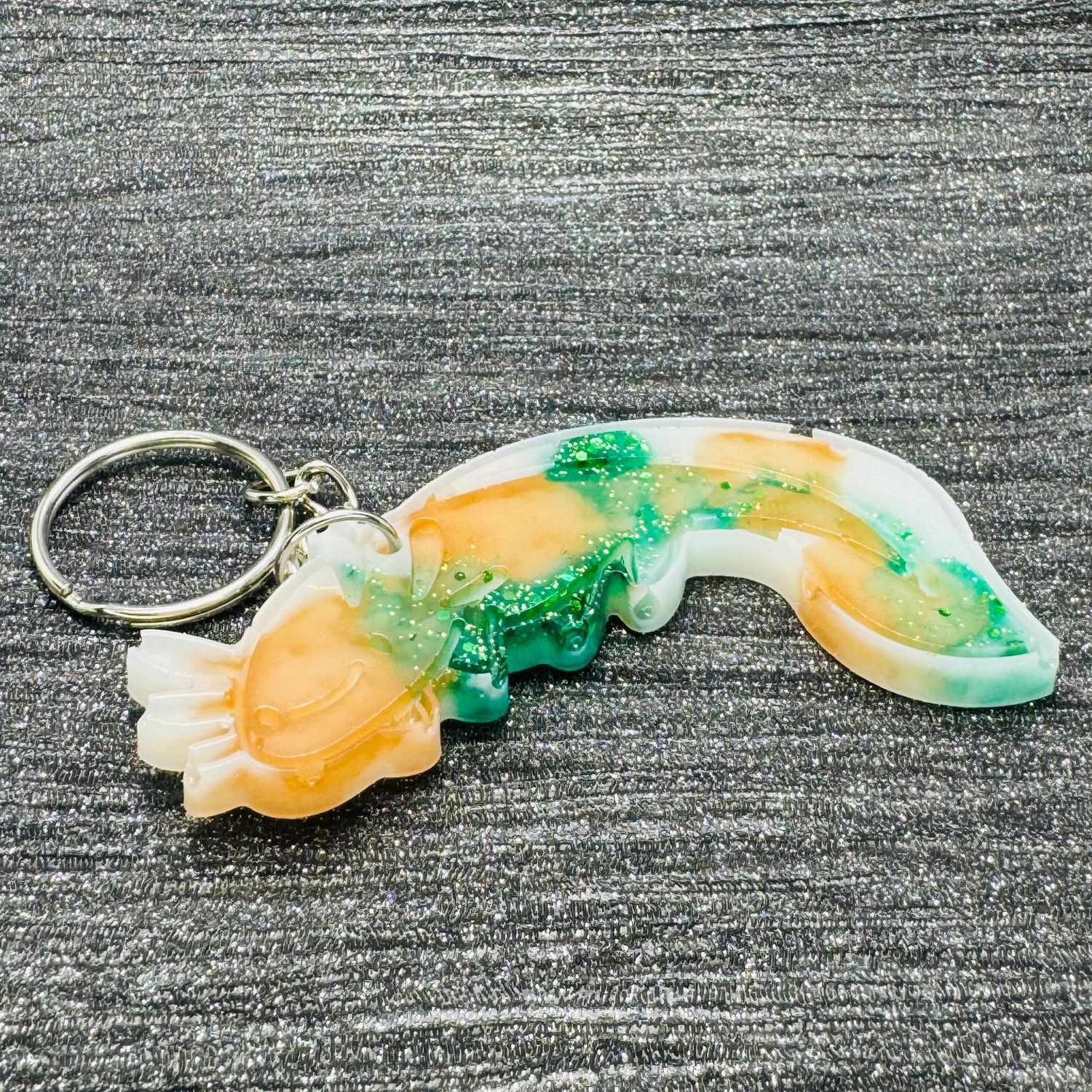 Gold Green White Axolotl Keyring Gift