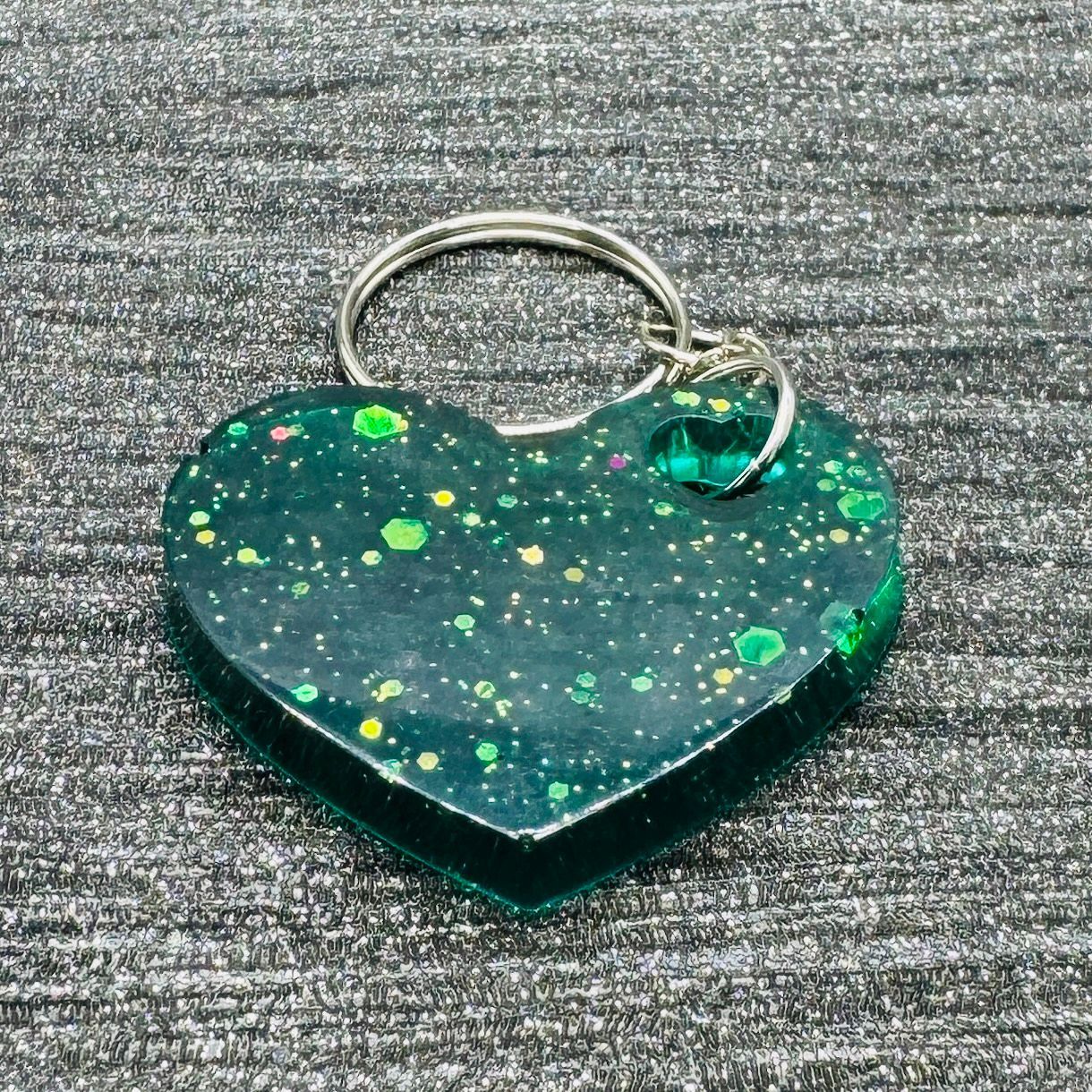 Love Heart Green Sparkling Keyring.