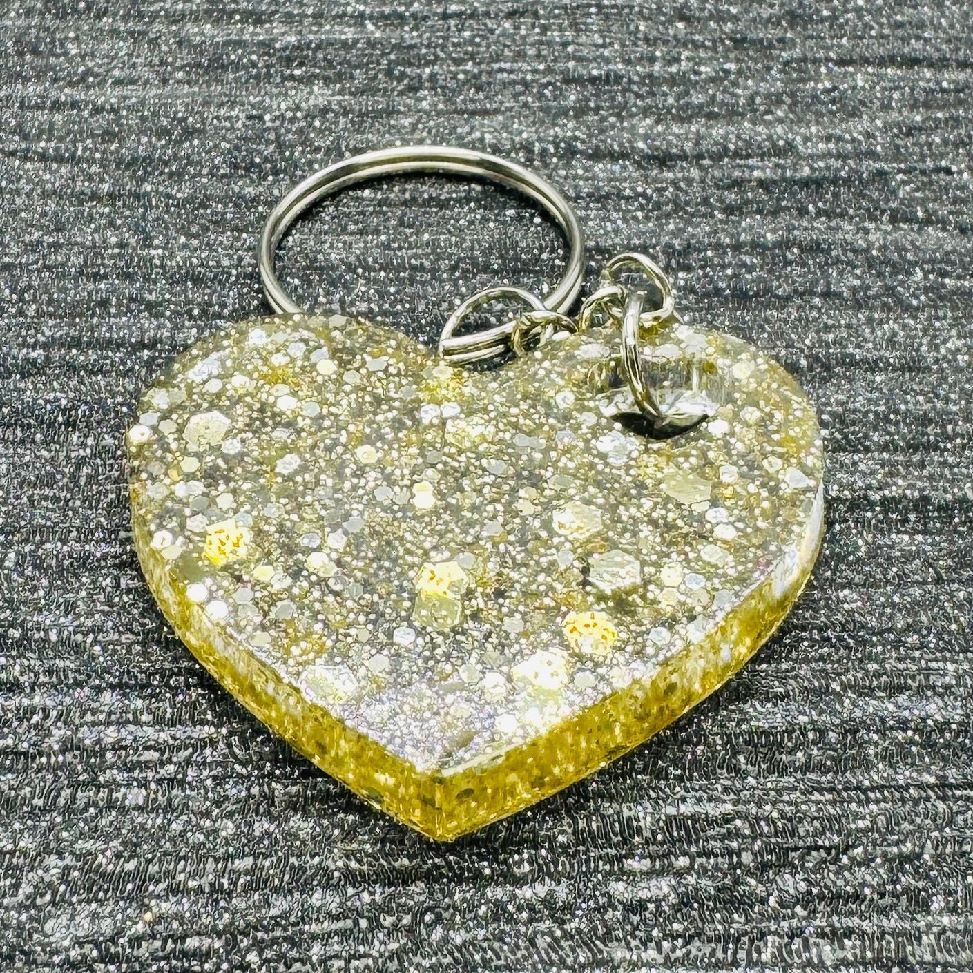 Love Heart Golden Sparkling Keyring.
