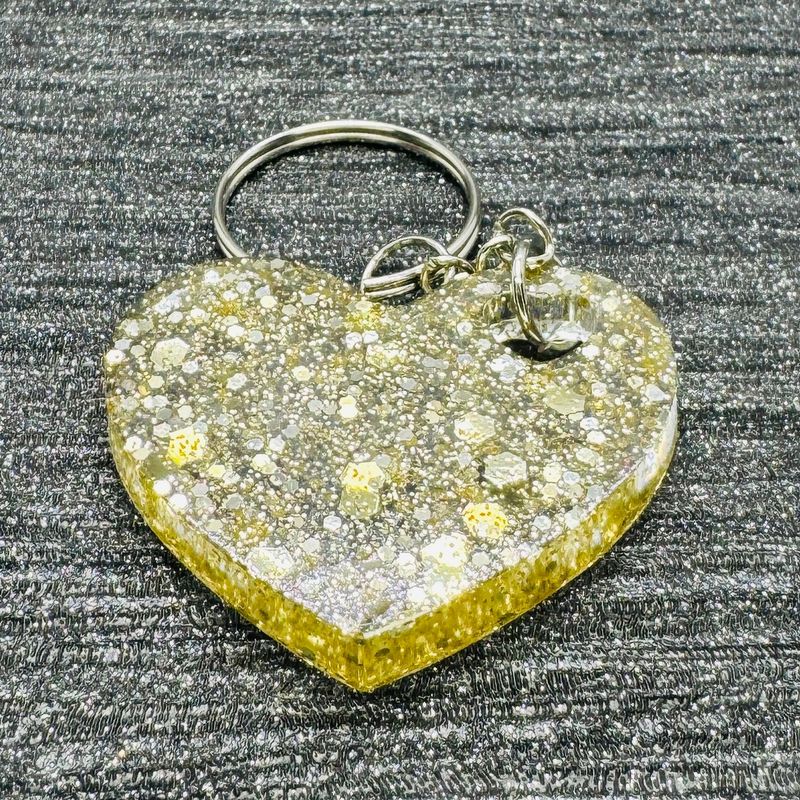Love Heart Golden Sparkling Keyring.