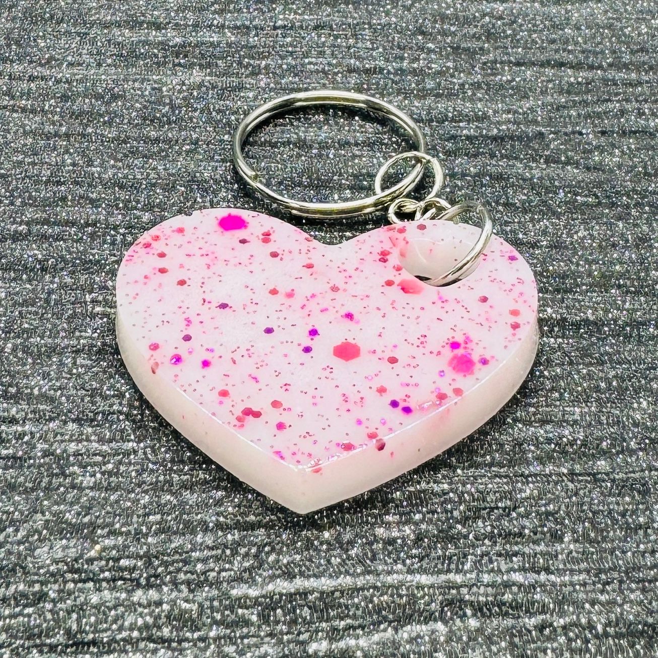 Love Heart White Pink Sparkling Keyring.