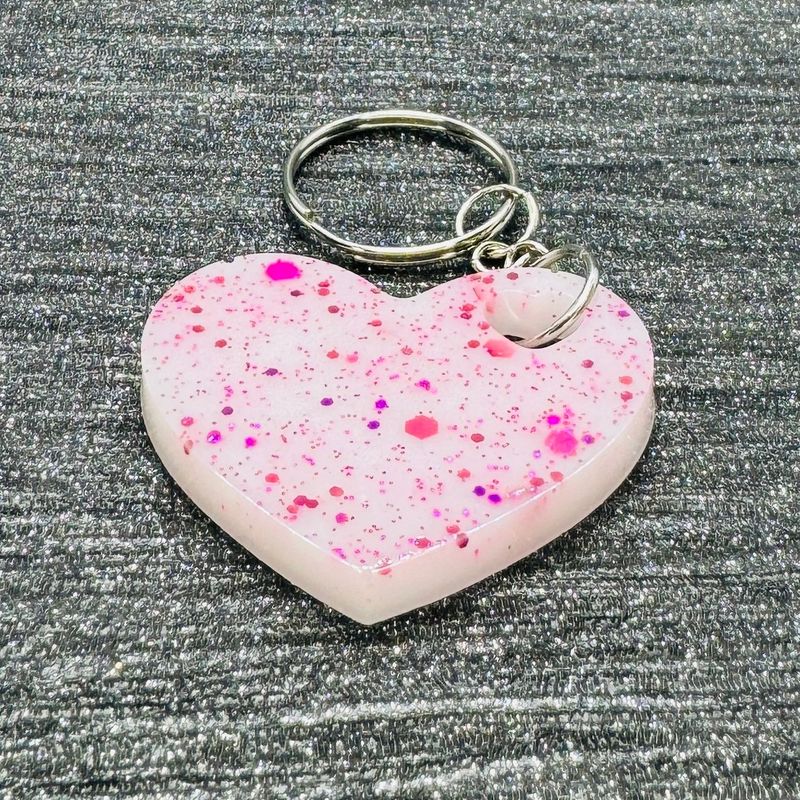 Love Heart White Pink Sparkling Keyring.