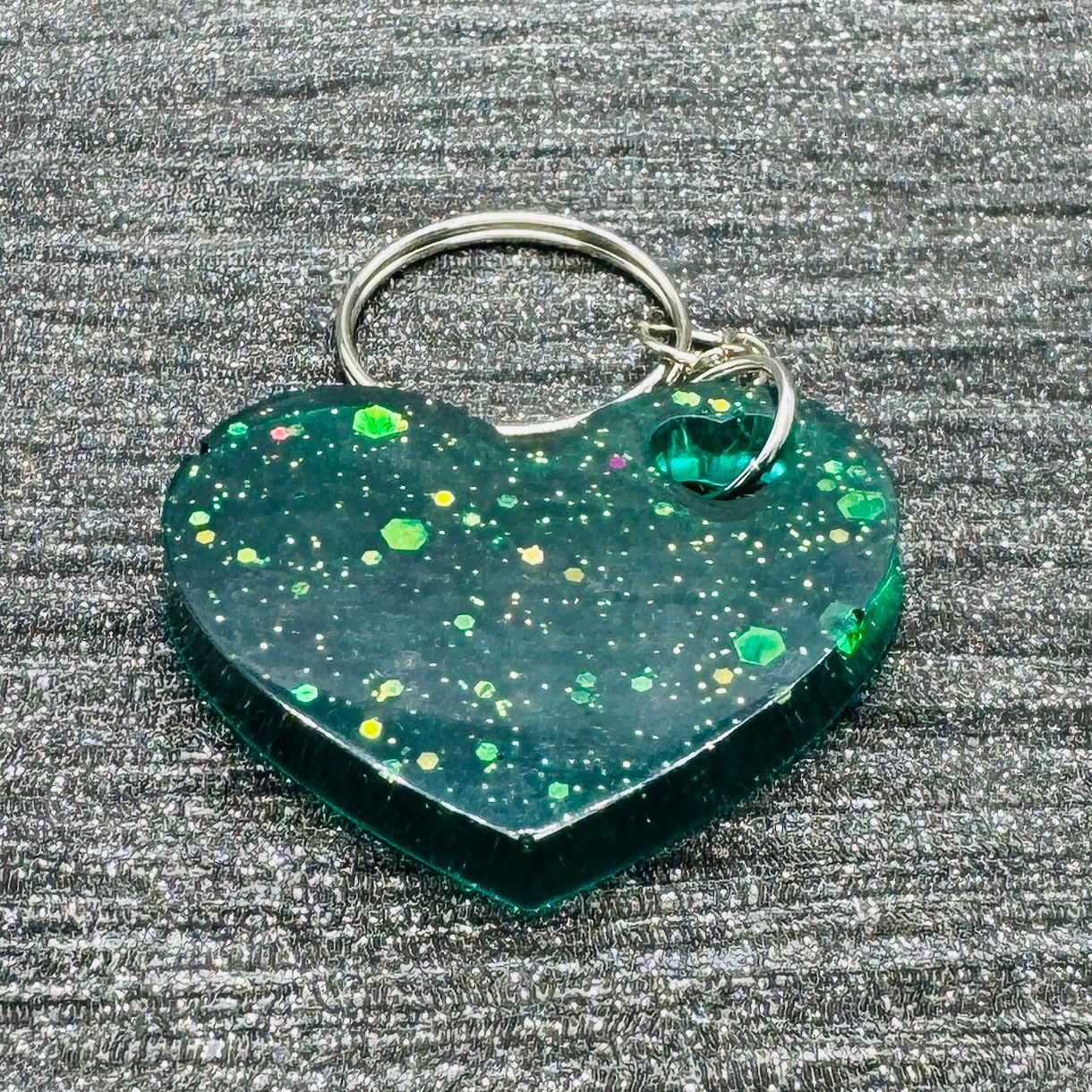 Love Heart Green  Red Keyring.