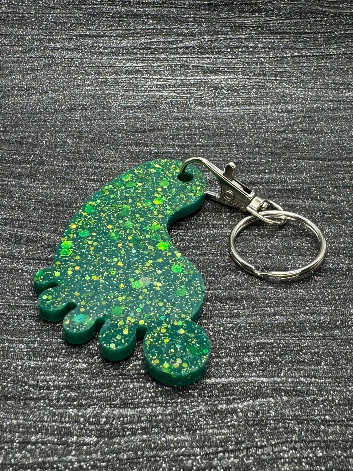 Green Sparkling Baby Foot Feet Keyring Gift