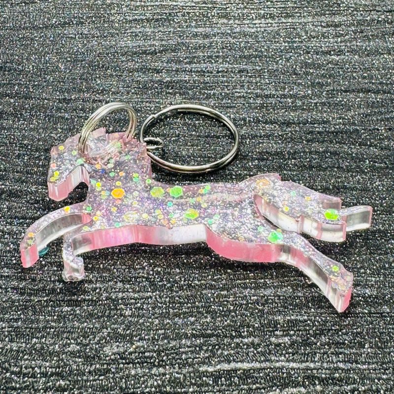 Horse Keyring Clear Pink