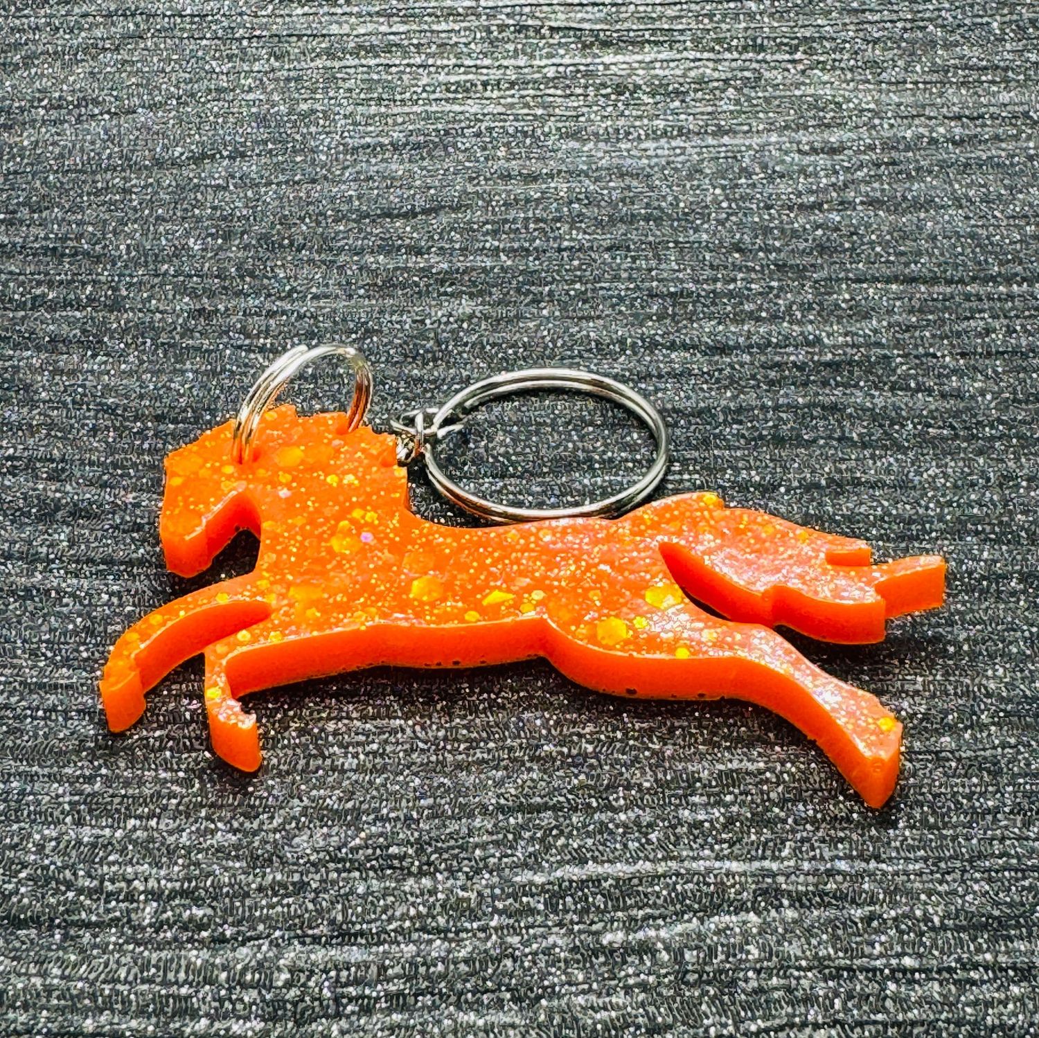 Horse Keyring Orange Glitter
