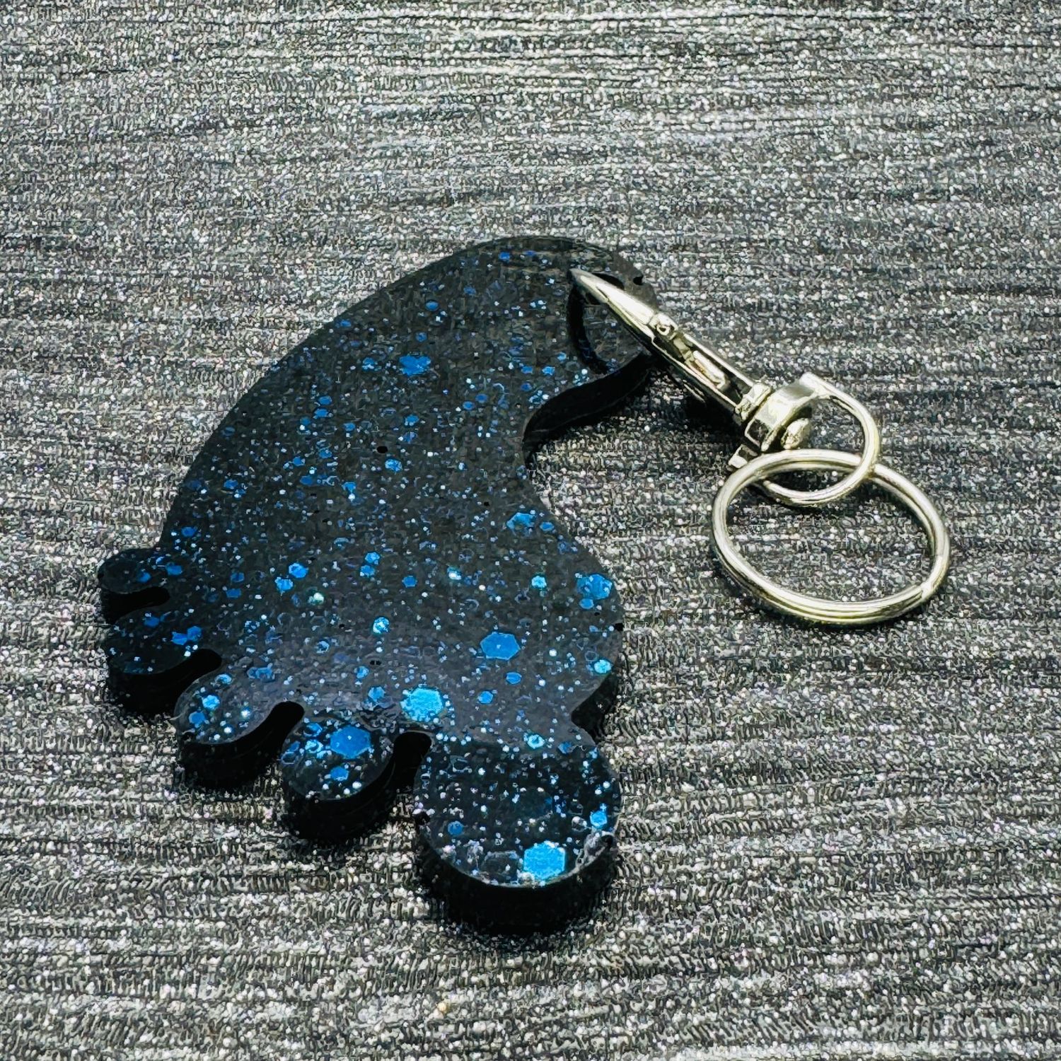 Dark Blue Sparkling Baby Foot Feet Keyring Gift