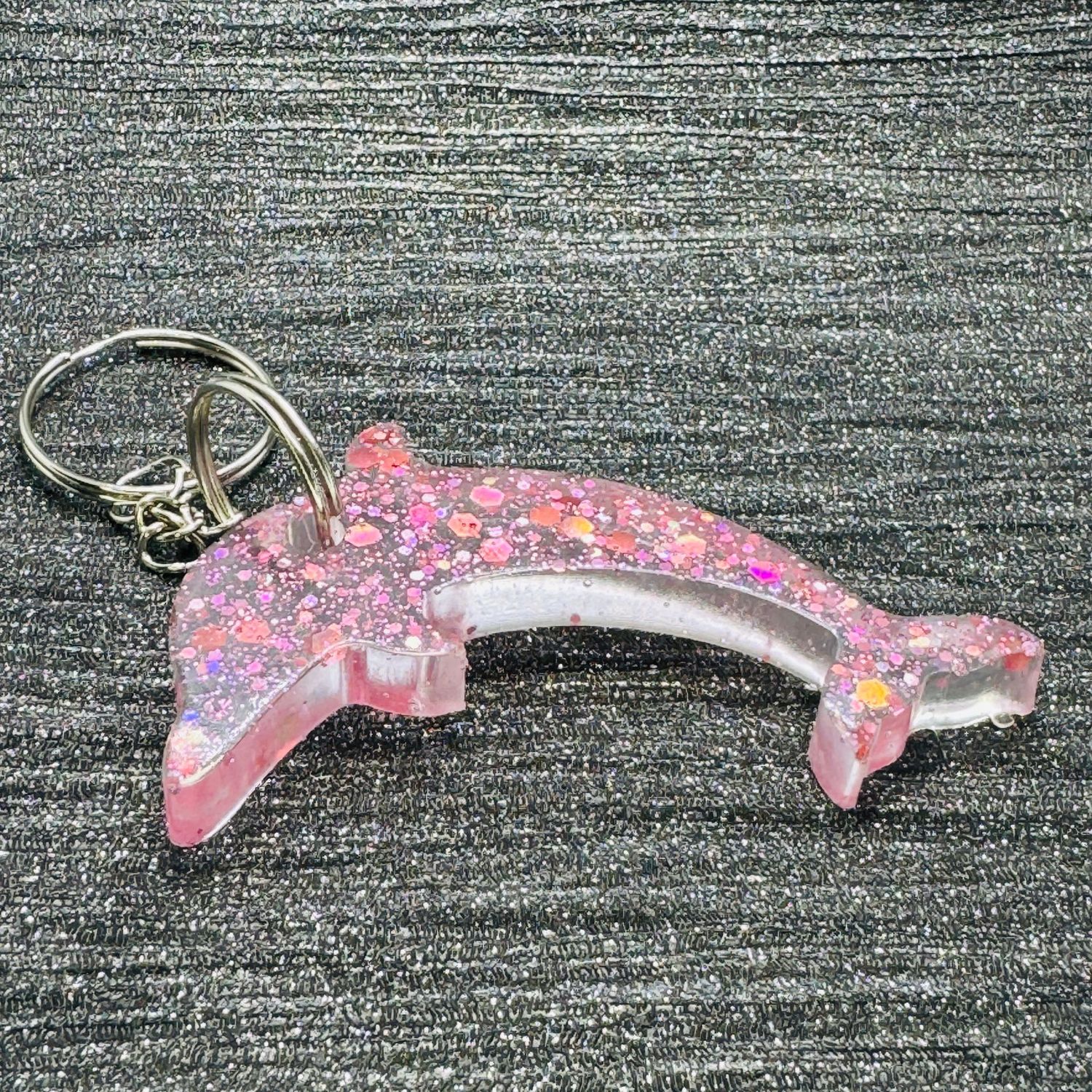 Dolphin Sparkling Pink Clear Keyring