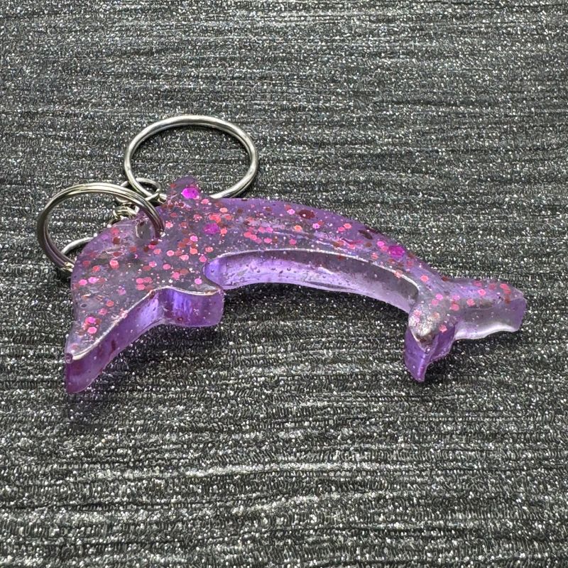 Dolphin Clear Purple Glitter Keyring