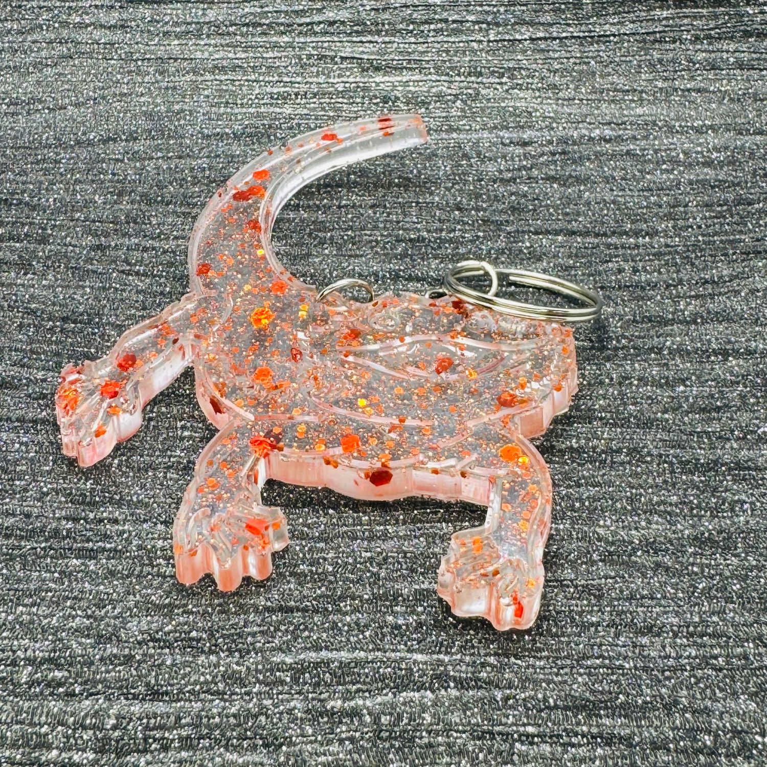 Bearded Dragon Lizard Clear/Pink Keyring