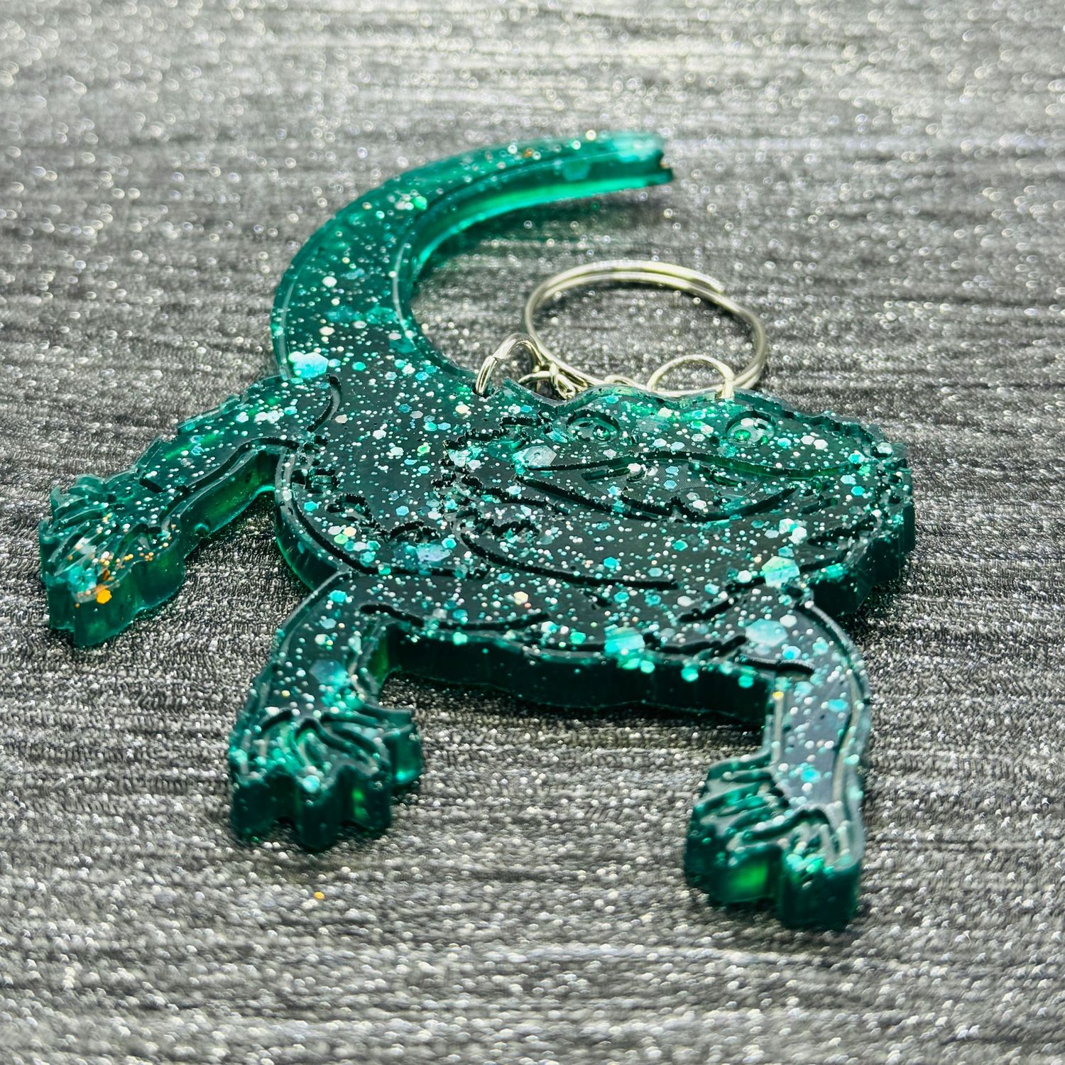 Bearded Dragon Lizard Green Glitter Keyring