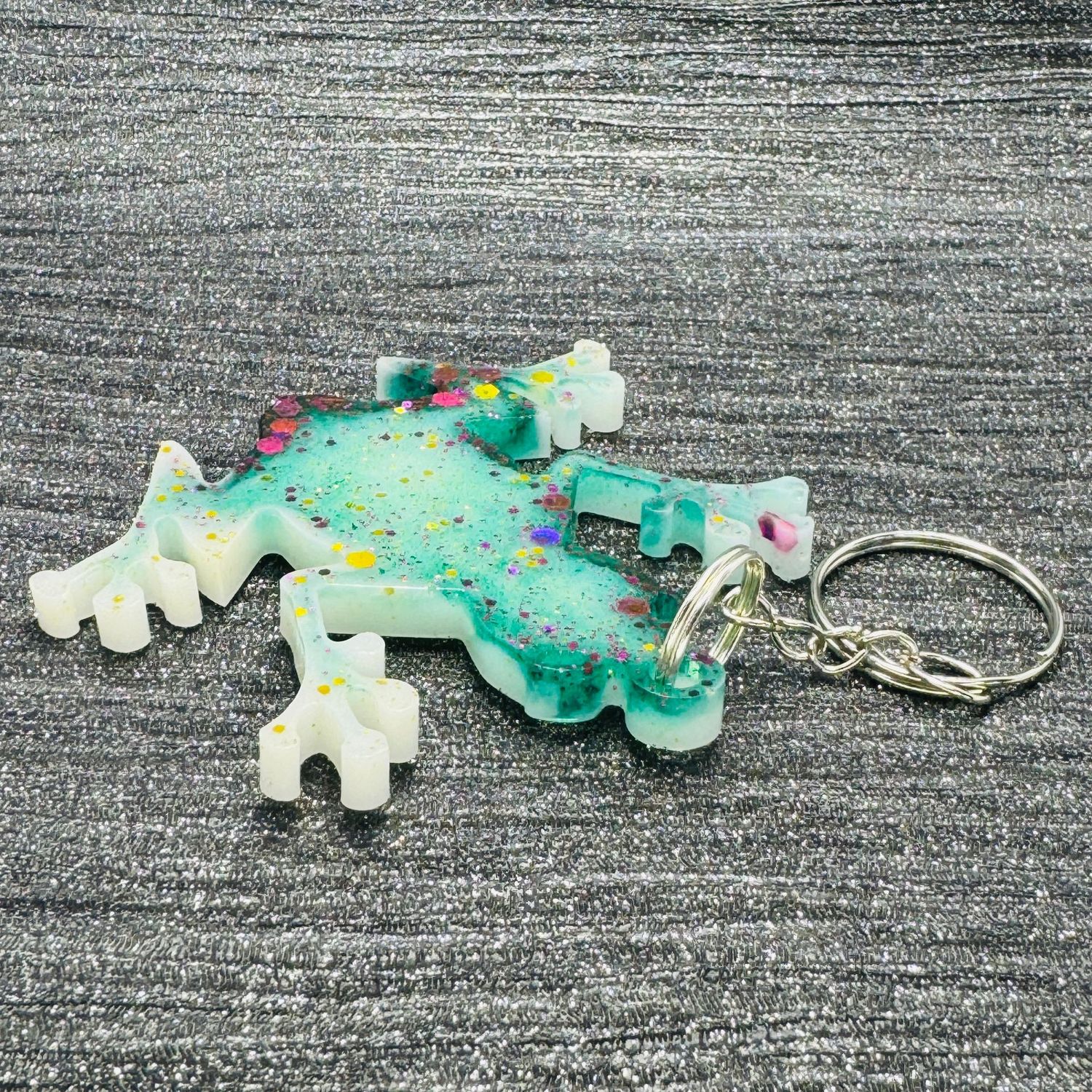 Frog Keyring Gift, White Green
