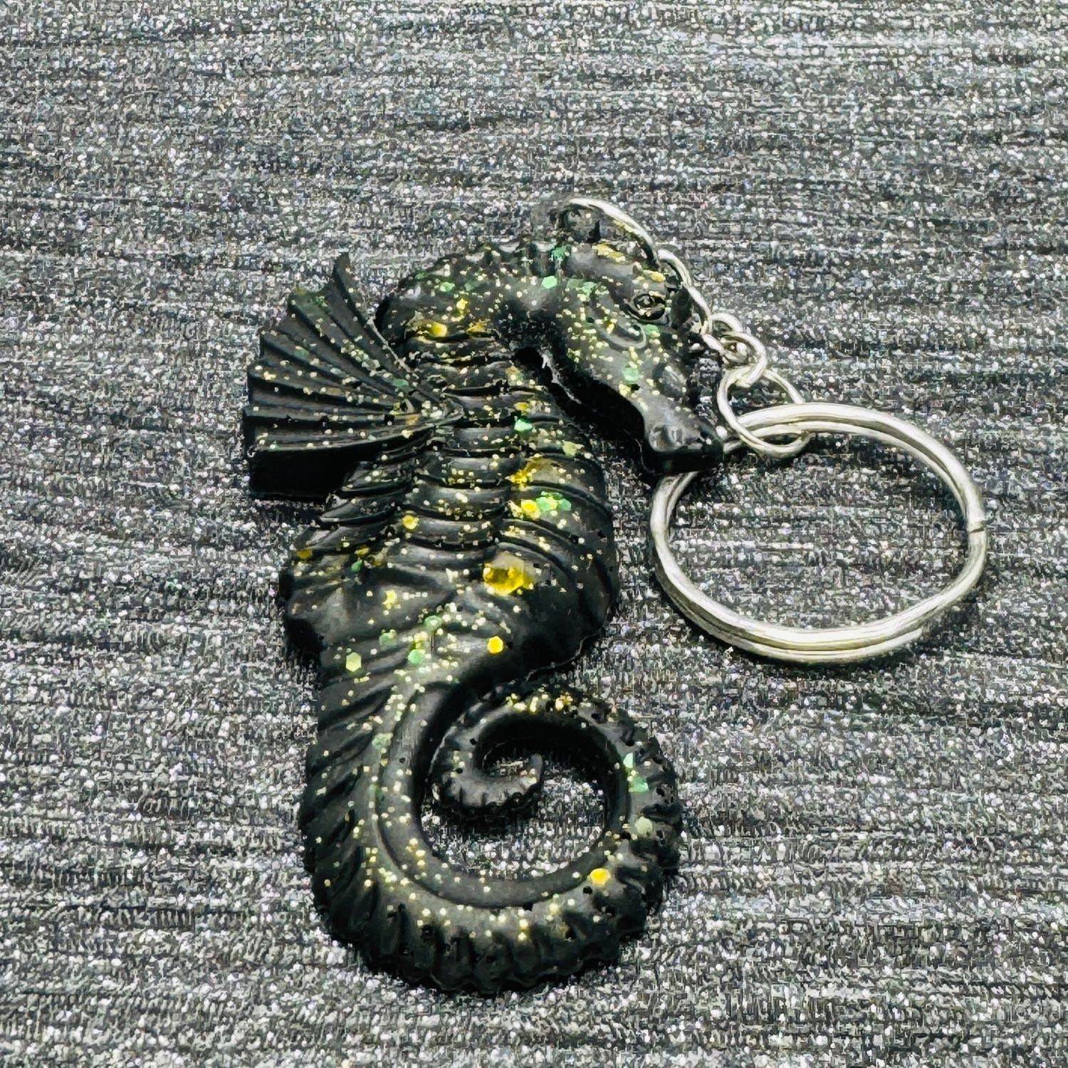 Seahorse Black Sparkling Keyring
