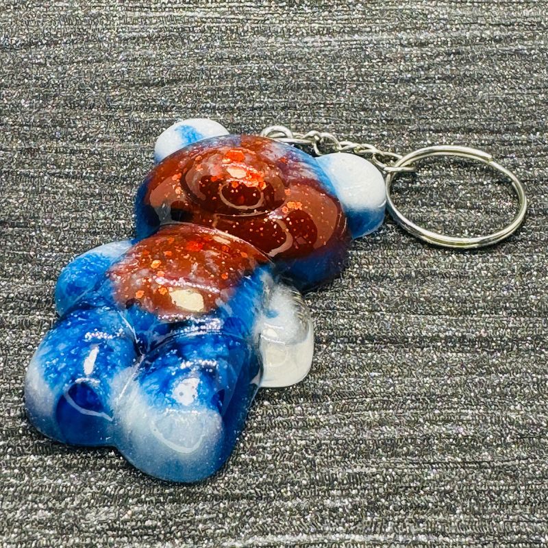 Bear Sparkling Red White Blue England Keyring