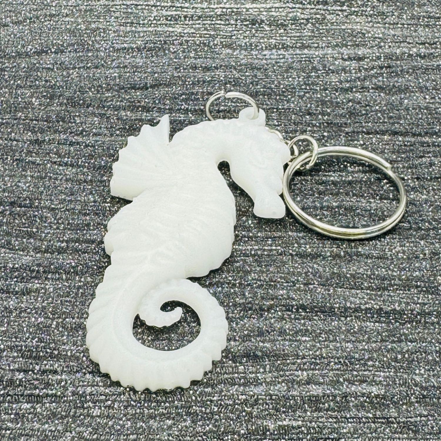 Seahorse White Resin Keyring