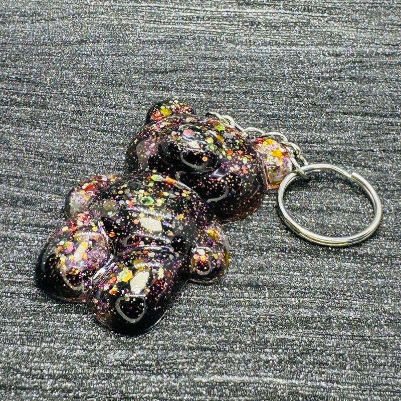 Bear Sparkling Glitter Black Keyring