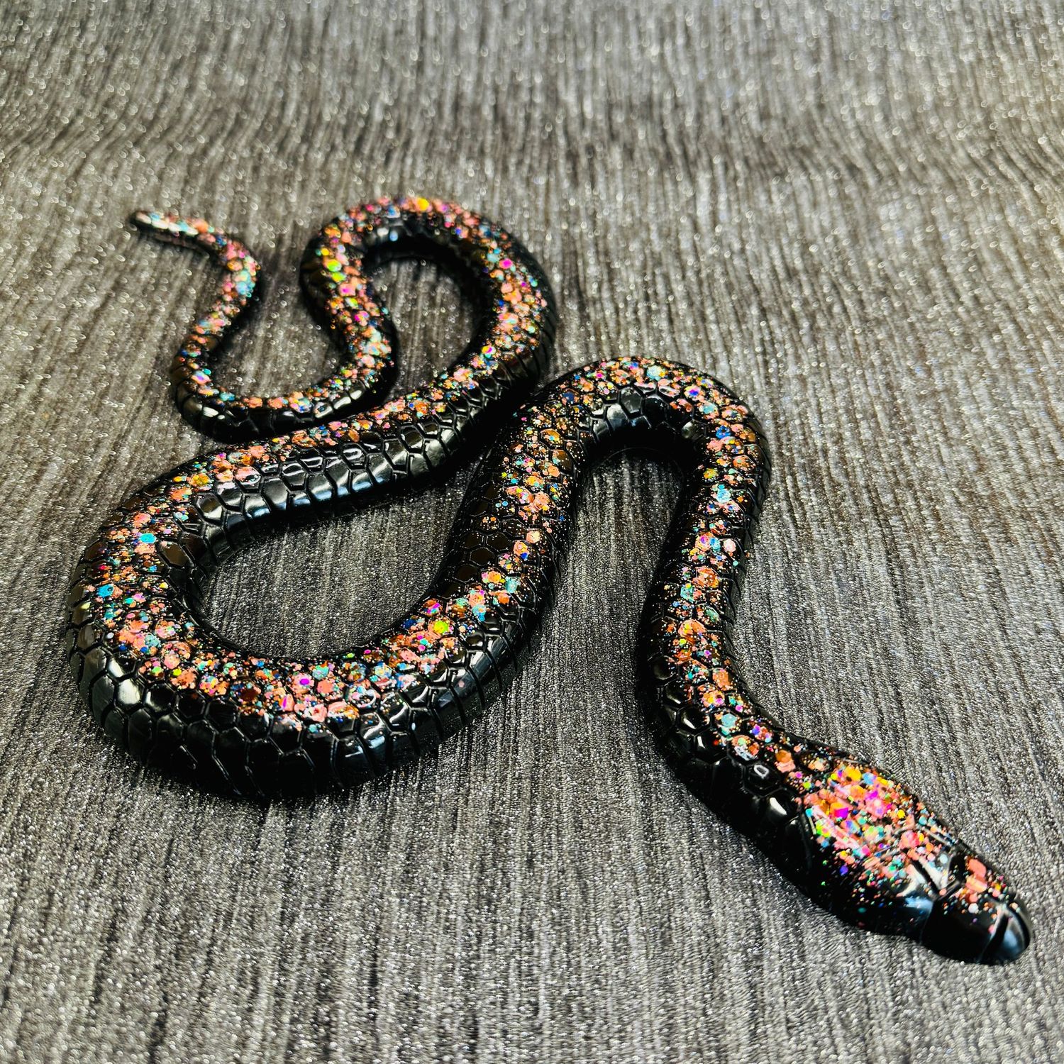 Black Sparkling Snake Epoxy Resin Reptile Model