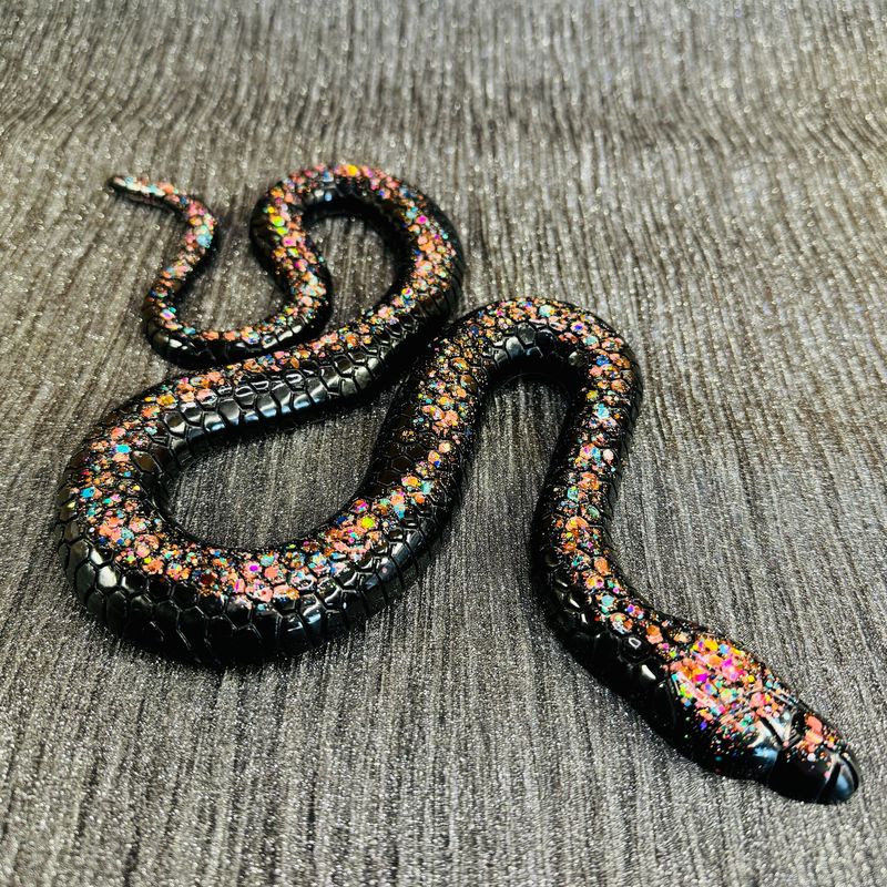 Black Sparkling Snake Epoxy Resin Reptile Model