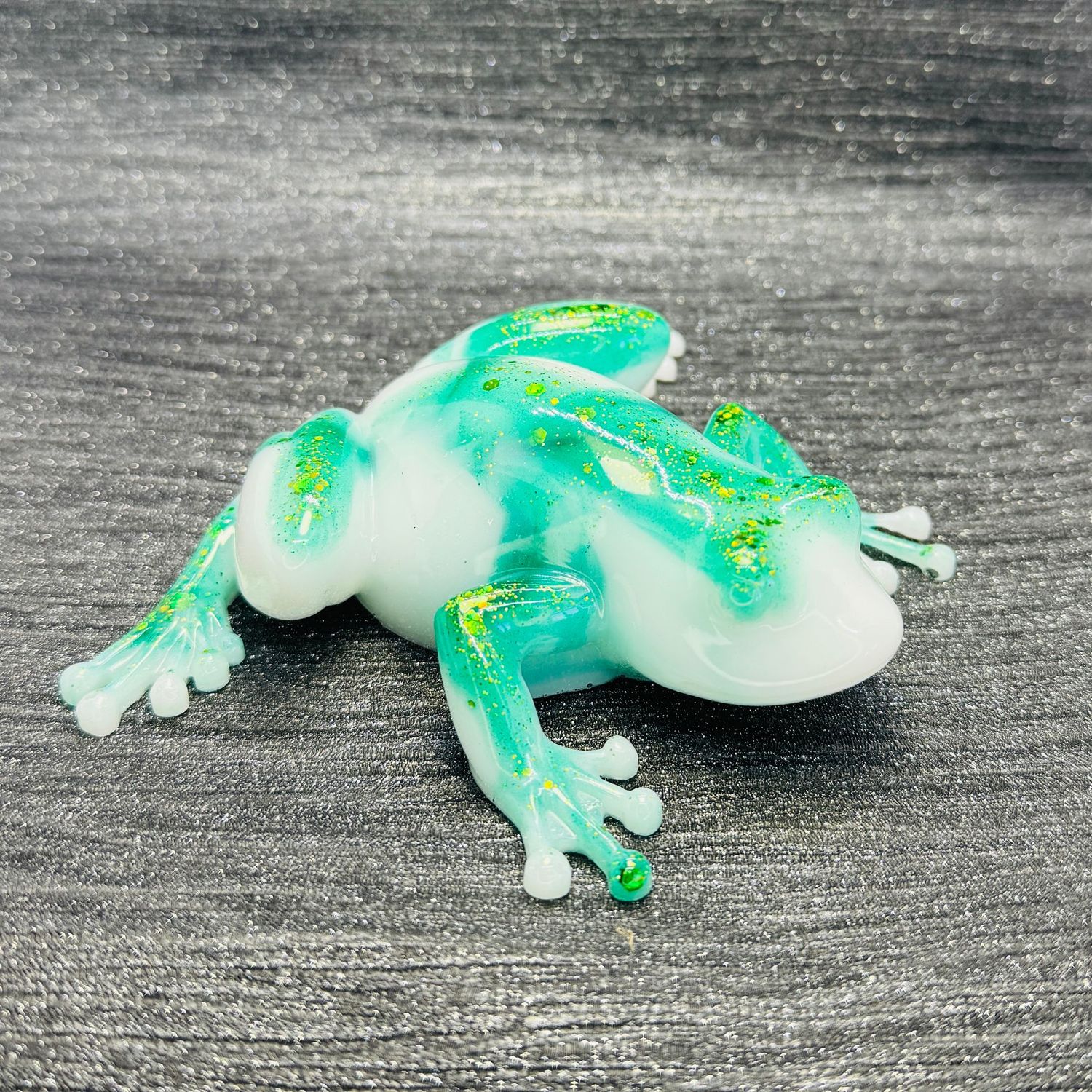 White Sparkling Green Frog Ornament