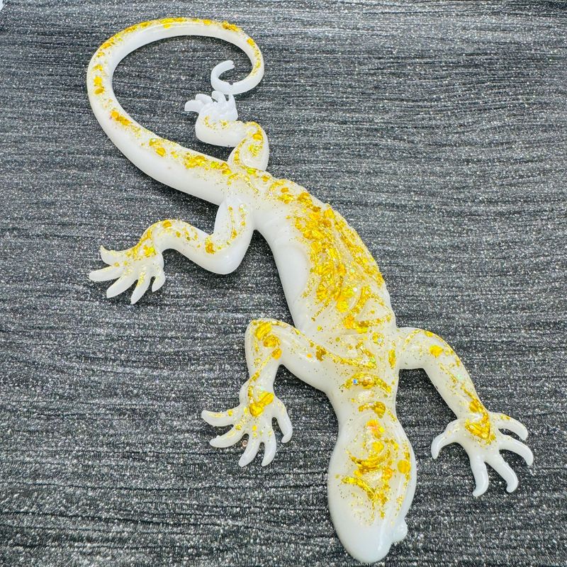 Gecko Lizard Reptile Sparkling White/Gold