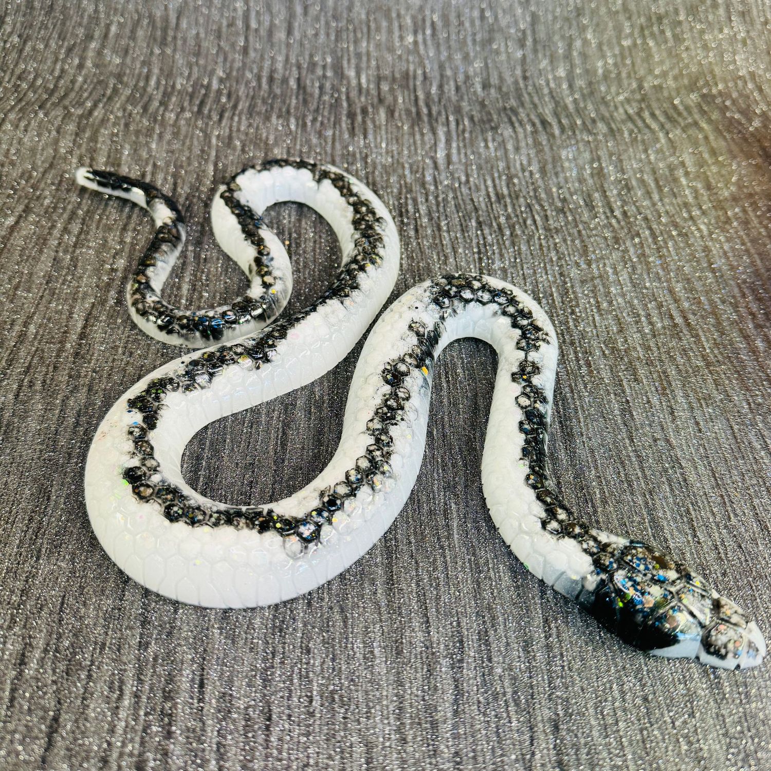 Black / White Sparkling Snake Epoxy Resin Reptile Model