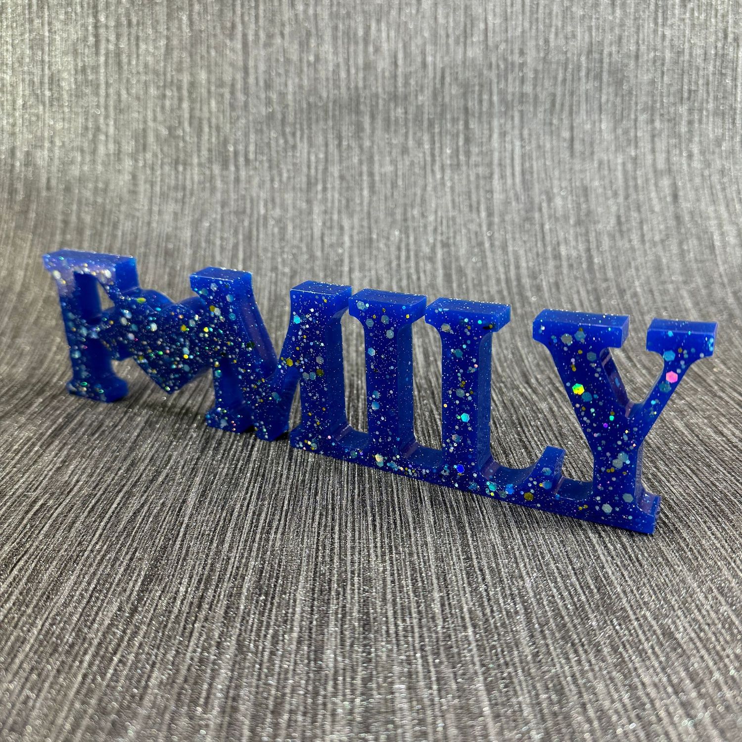 Family Resin Sign Blue and Silver