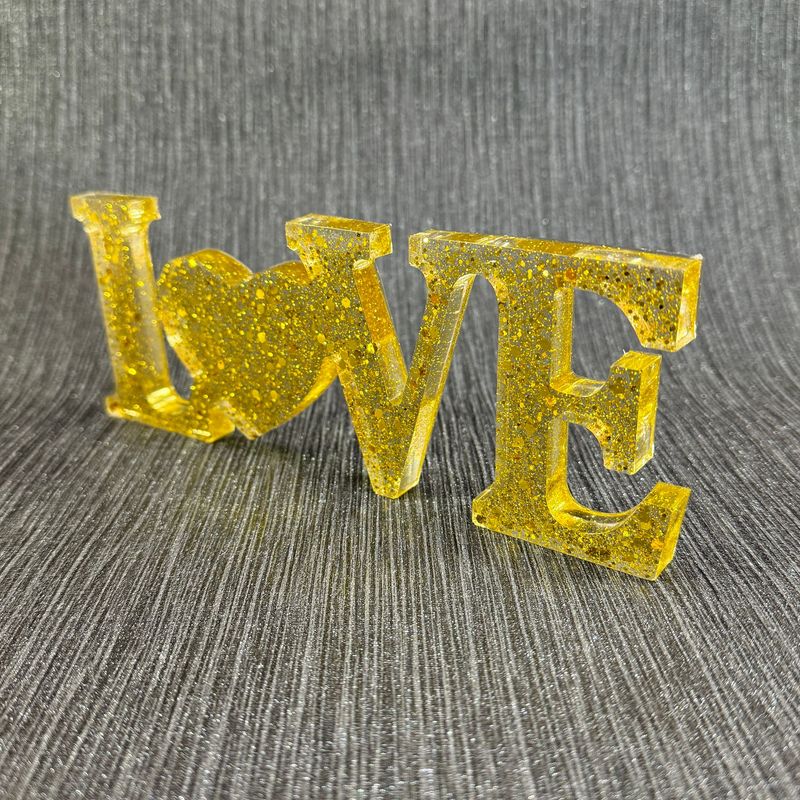 Love Resin Word - Clear and Golden