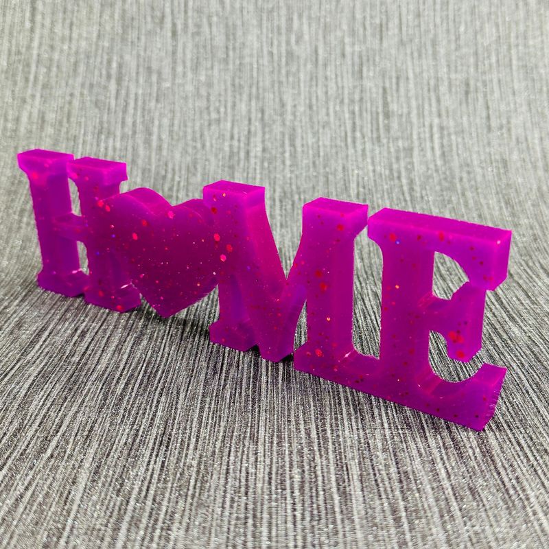 Home Resin Word Purple Sparkling.