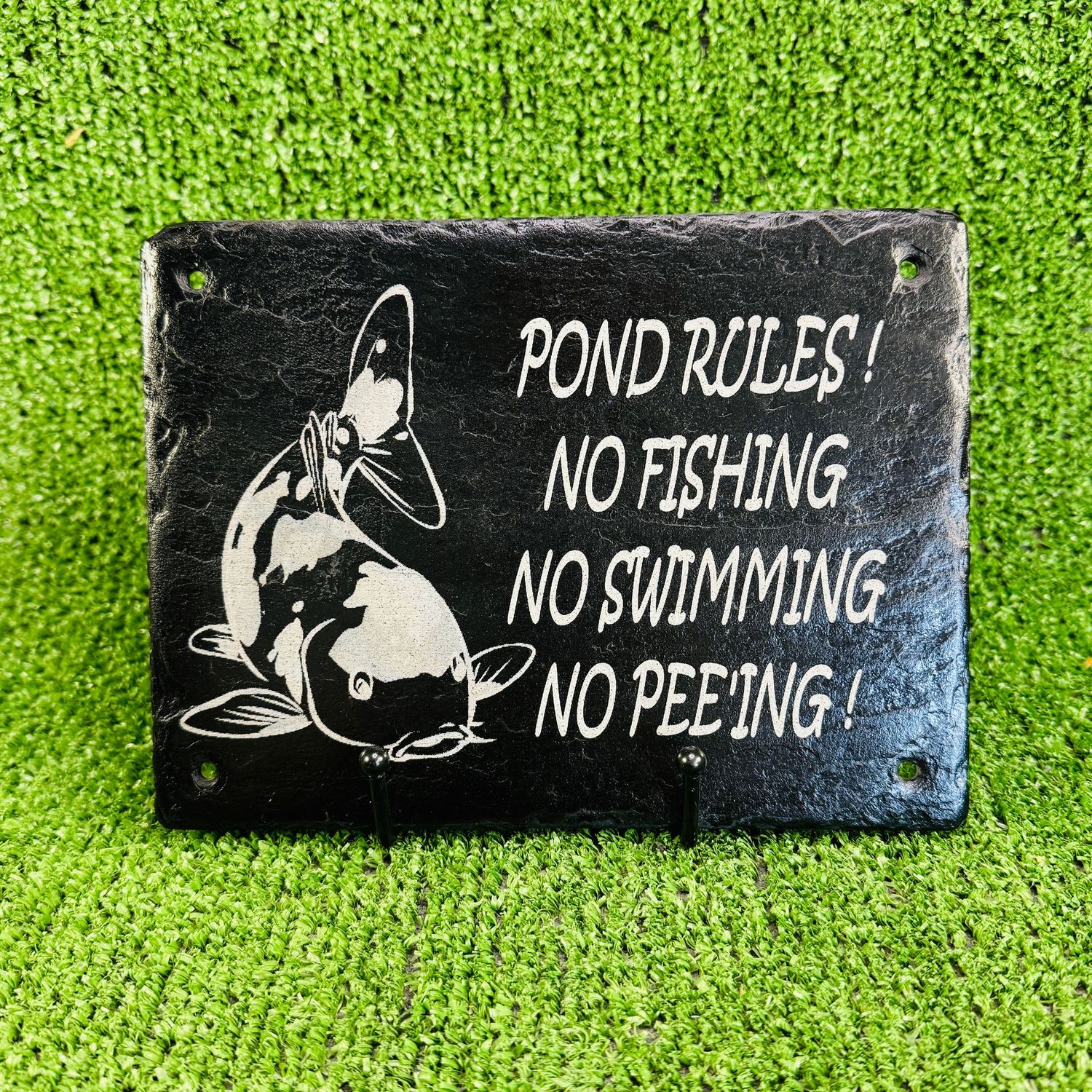 Koi Fish Pond Rules Slate Sign