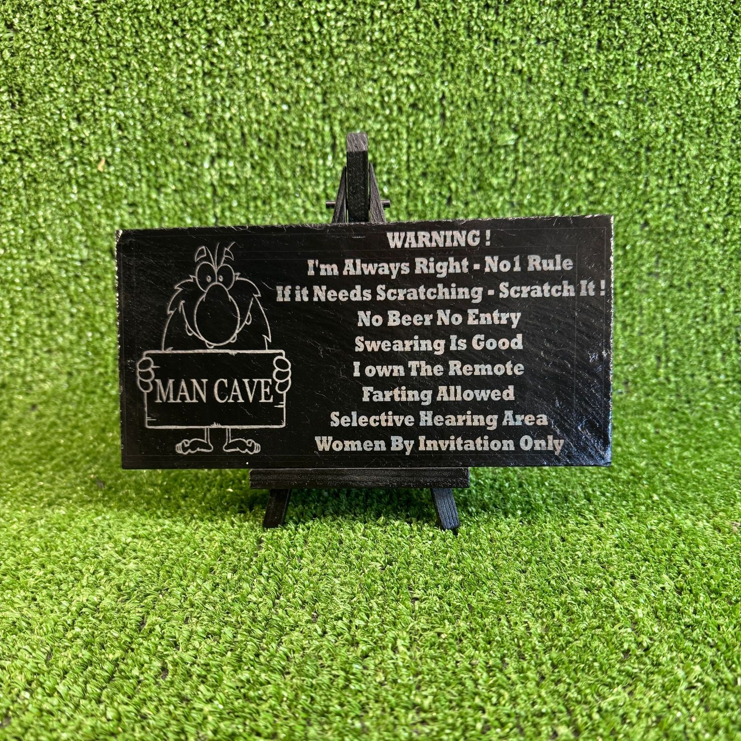 MAN CAVE slate Warning Sign 20x9cm