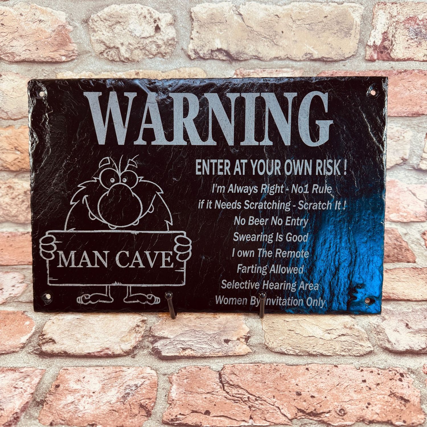 MAN CAVE Natural Slate Warning Rules Sign