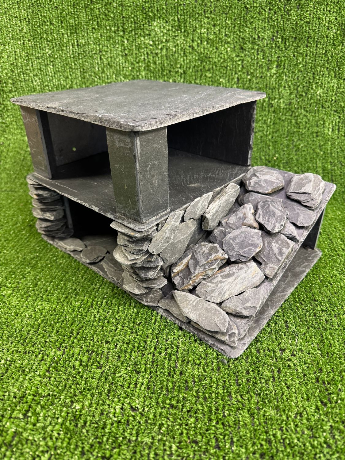 Aquarium and Reptile Big 2 Tier Slate Cave with Slope.