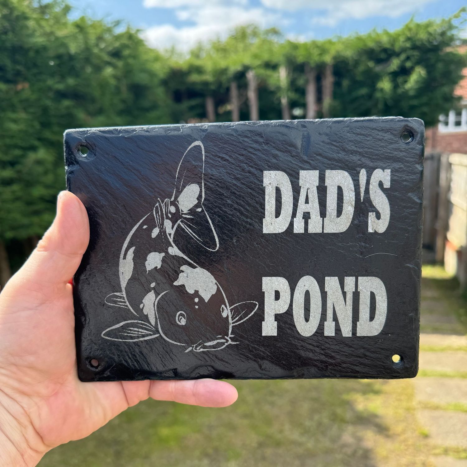 ​Dad's Pond Engraved Wall, Fence Slate Signs