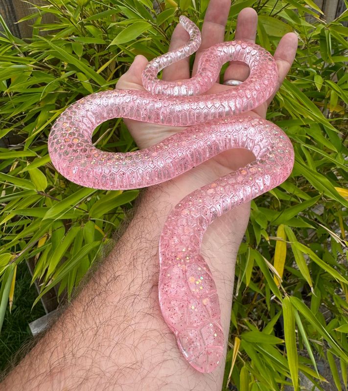 Snake Sparkling Pink Epoxy Resin Reptile Model