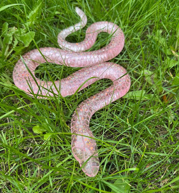 Sparkling Pink Snake Epoxy Resin Reptile Model