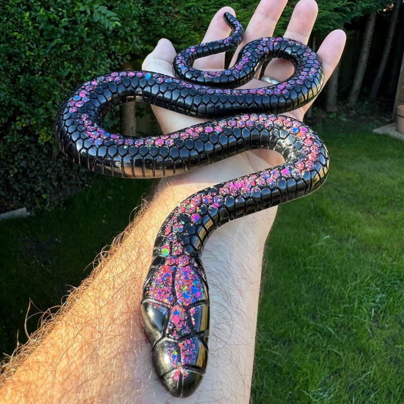 Snake Black Sparkling Resin Reptile Model