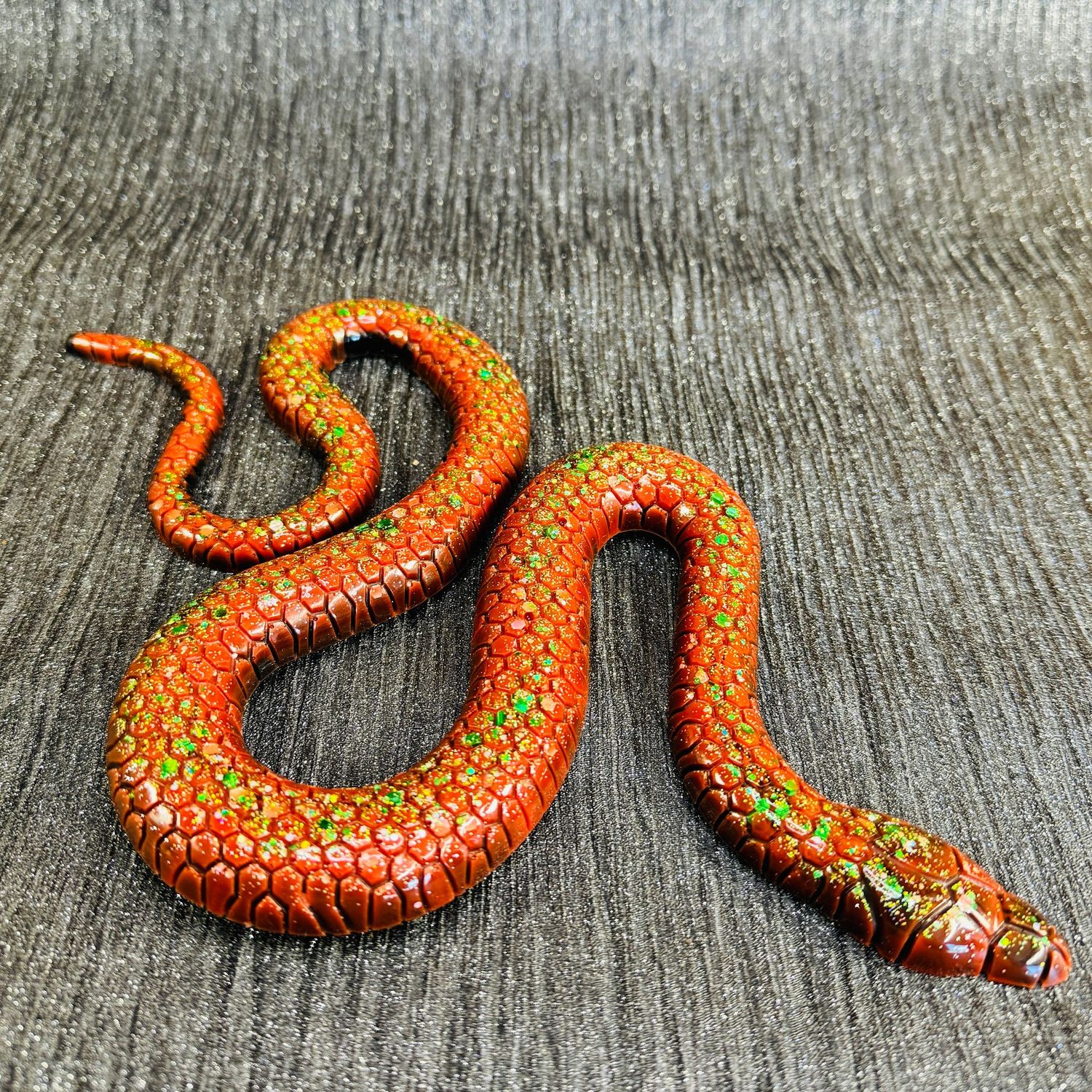 Snake Red and Black Sparkling Resin Reptile Model
