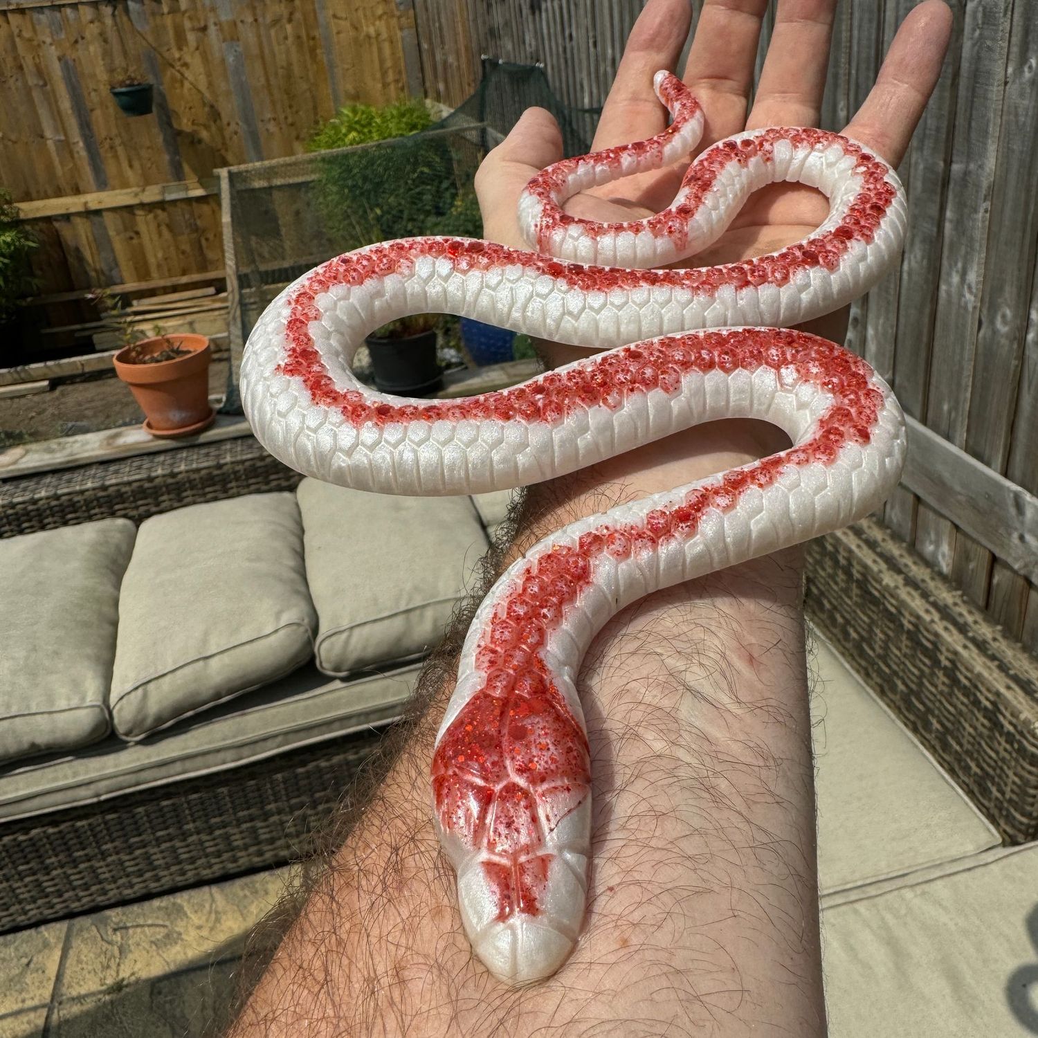 Snake Red and White Epoxy Resin Reptile Model