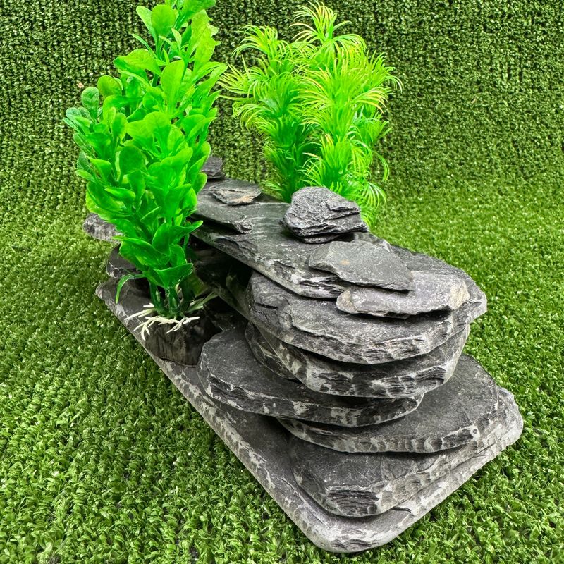 Unique Slate Stone Fry / Shrimp Protector with 2 Plants, Free Postage.