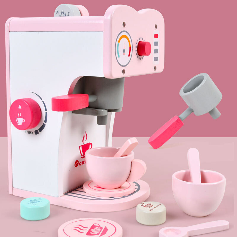 Cafetera rosa de madera
