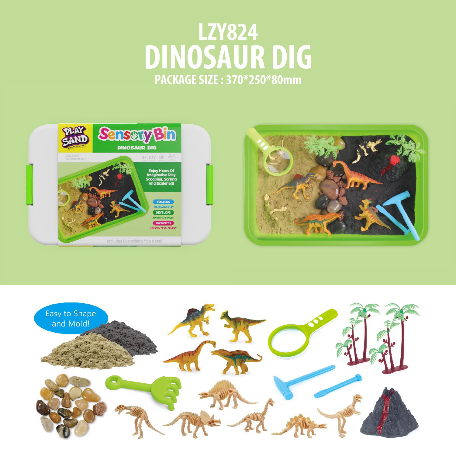 Sensory bin dinosaur dig