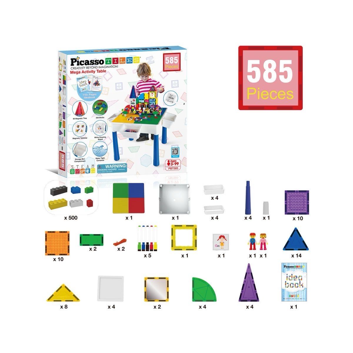 Mesa de lego y magnetos picasso tiles 585 piezas