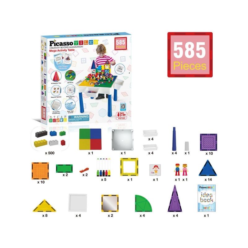 Mesa de lego y magnetos picasso tiles 585 piezas