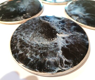 SILVER BLACK Abstract Coasters x4