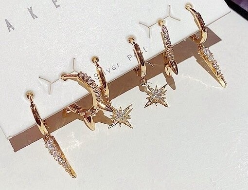 Gold Zircon Star Earring Set