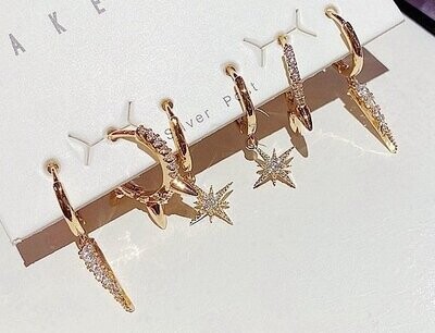 Gold Zircon Star Earring Set