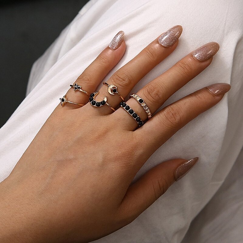 Ring Set Fashion Black Gemstone Set