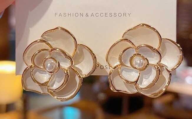 White Camellia Earrings