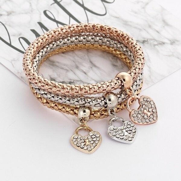 Pendant Golden Beaded Bracelet Threecolor Set