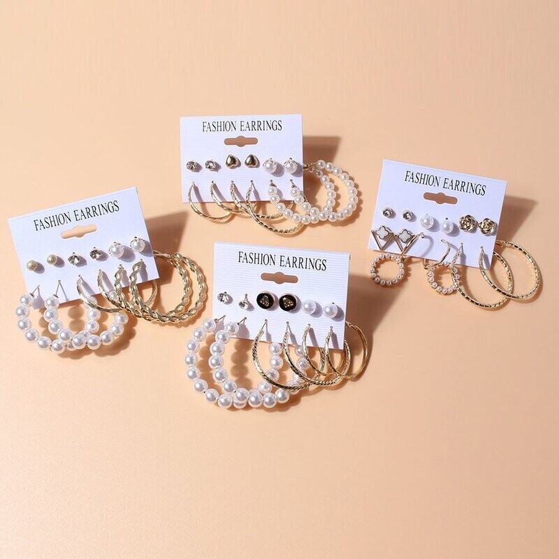 Pearl Gold Earrings Set